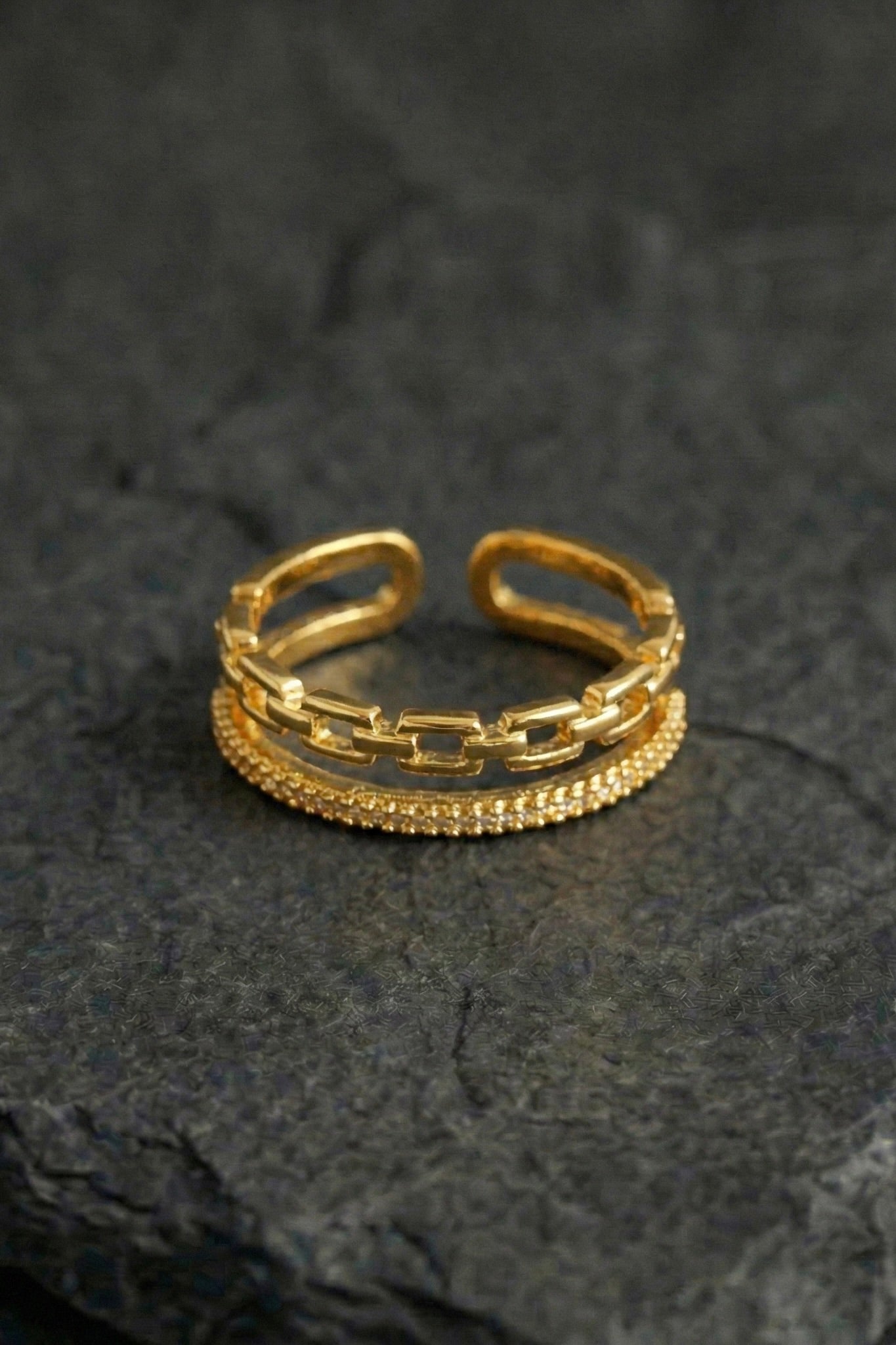 Link and Pave Open Ring - Coda Jewelry