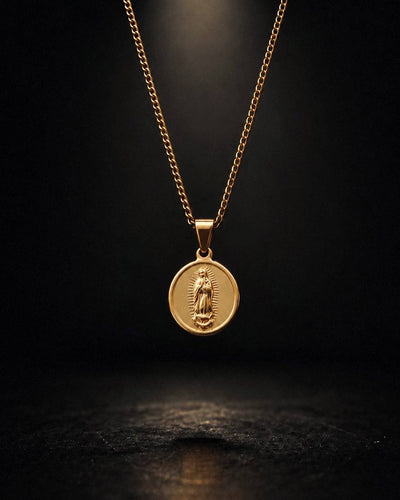 Gold Holy Mary Coin Pendant