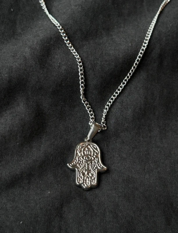 Silver Hamsa Evil Eye Pendant