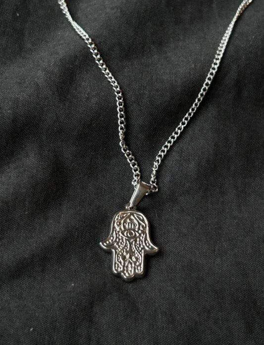 Silver Hamsa Evil Eye Pendant