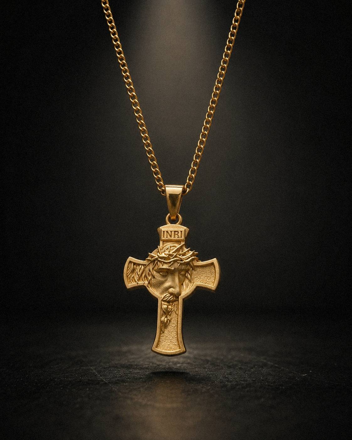 Gold Jesus Face Cross Pendant - Coda Jewelry