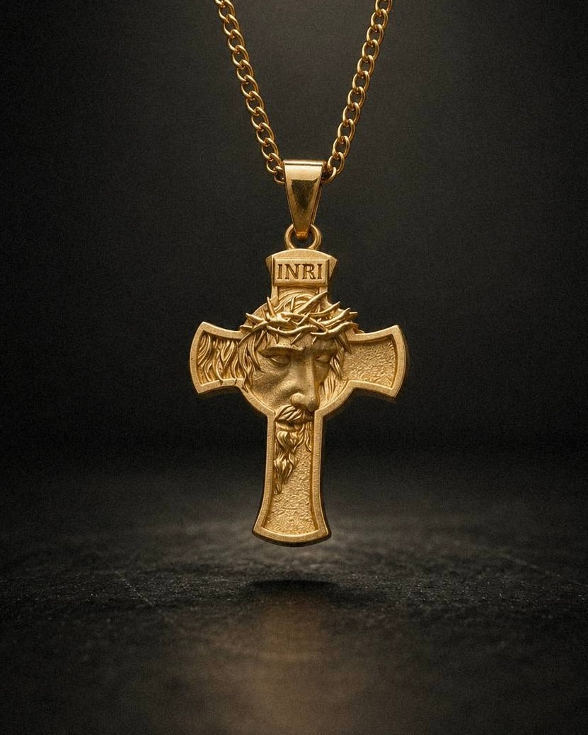 Gold Jesus Face Cross Pendant - Coda Jewelry