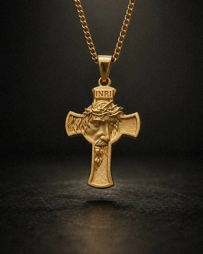 Gold Jesus Face Cross Pendant - Coda Jewelry