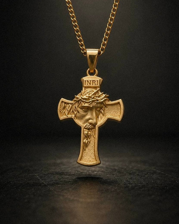 Gold Jesus Face Cross Pendant - Coda Jewelry