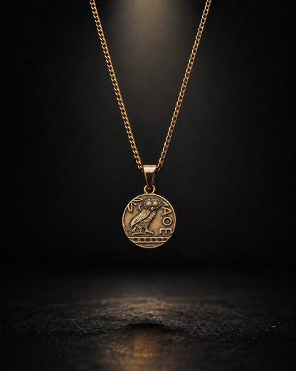 Gold Athena Owl Coin Pendant - Coda Jewelry