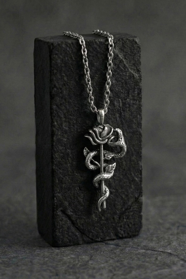 Steel Snake Rose pendant - Coda Jewelry