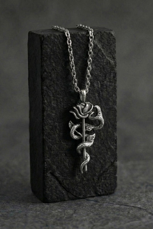 Steel Snake Rose pendant - Coda Jewelry