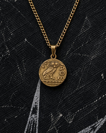 Gold Athena Owl Coin Pendant - Coda Jewelry