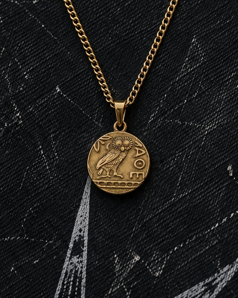 Gold Athena Owl Coin Pendant - Coda Jewelry