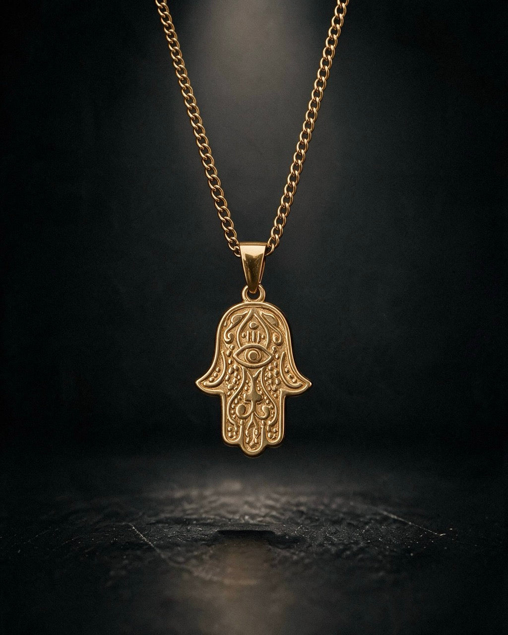 Gold Hamsa Evil Eye Pendant