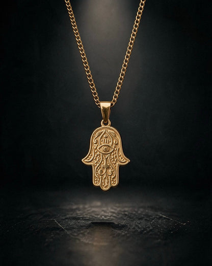 Gold Hamsa Evil Eye Pendant
