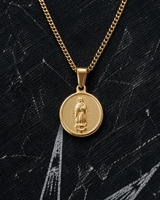 Gold Holy Mary Coin Pendant