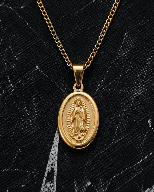 Gold Holy Mary Praying Medallion