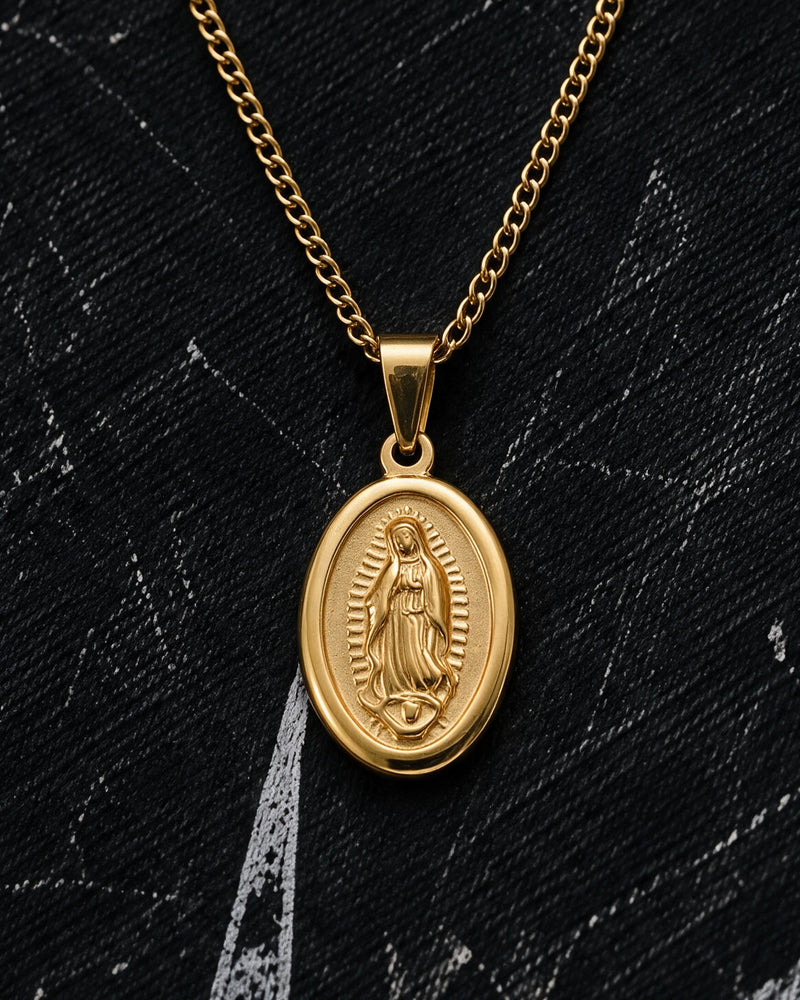 Gold Holy Mary Praying Medallion