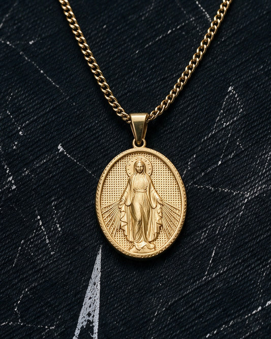 Gold Holy Mary Miraculous Medal Pendant