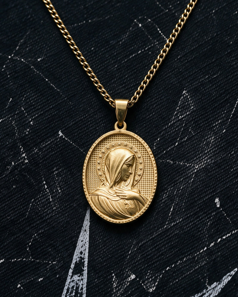 Gold Holy Mary Praying Pendant