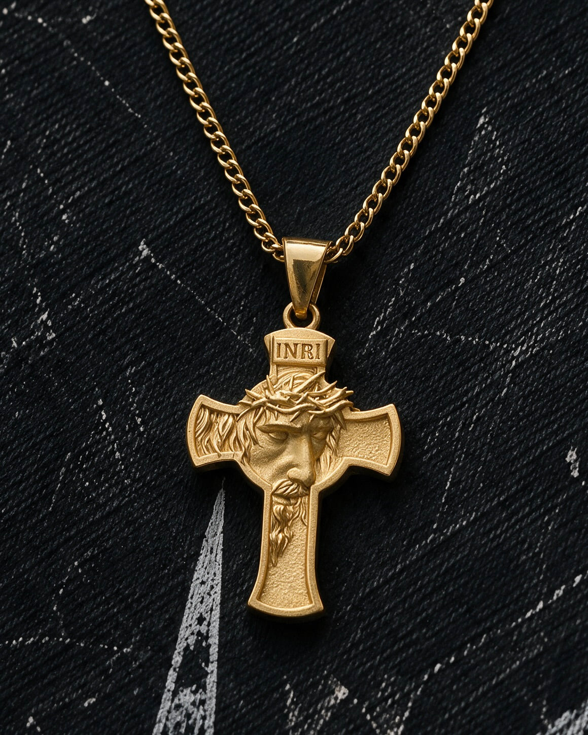 Gold Jesus Face Cross Pendant - Coda Jewelry