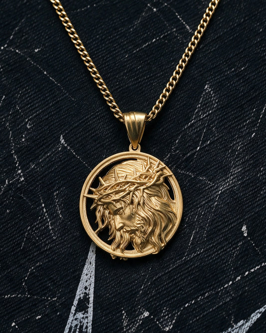 Gold Jesus Head Medallion Pendant