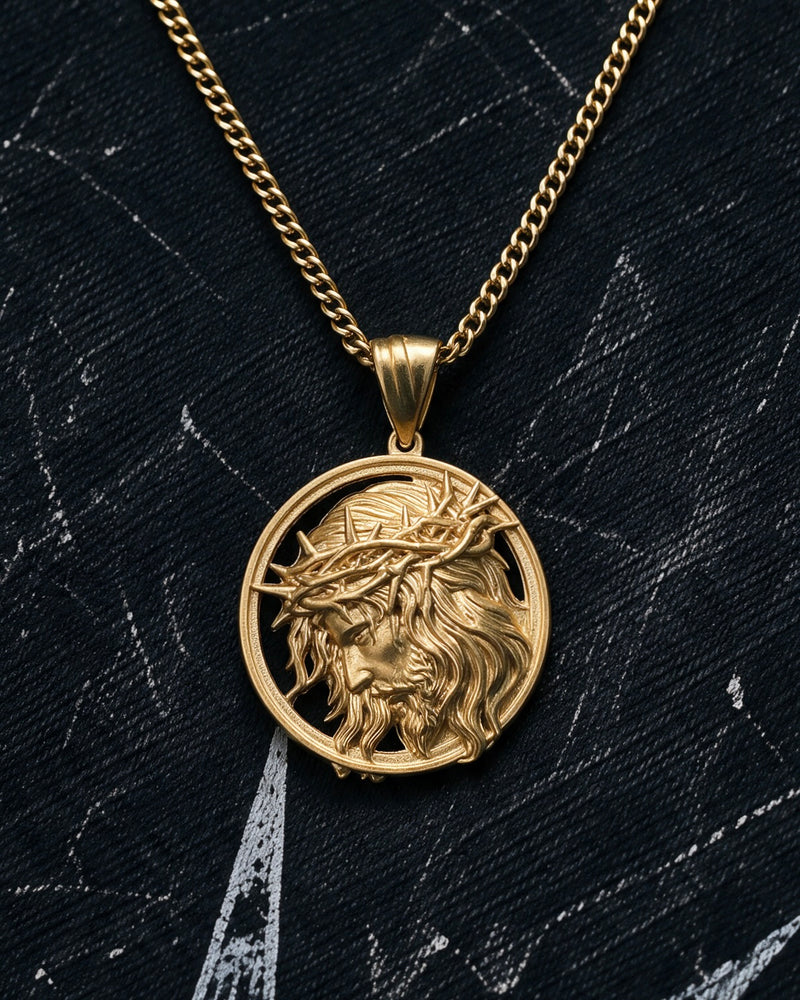Gold Jesus Head Medallion Pendant