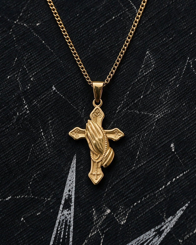 Gold Hand Cross Pendant