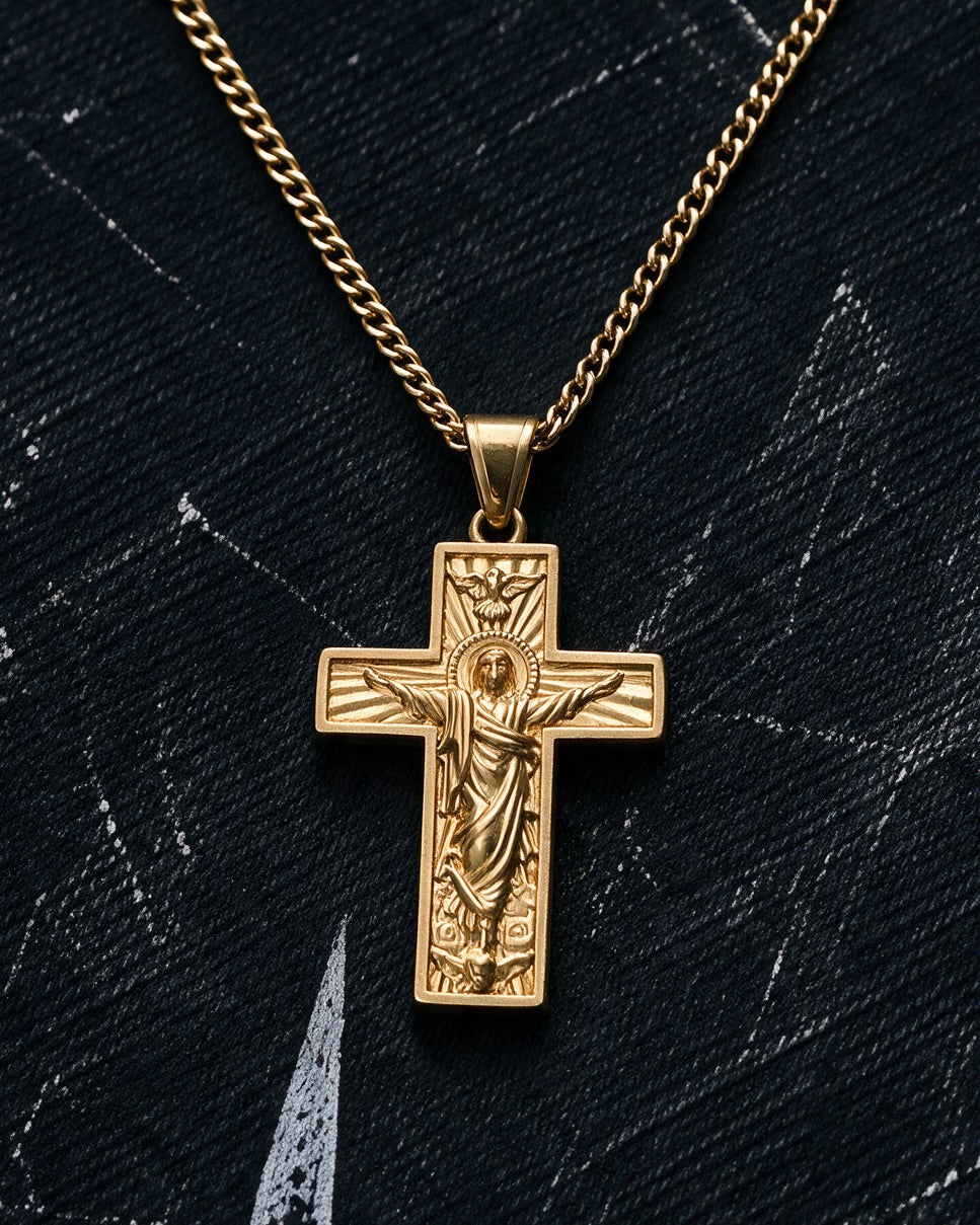 Gold Holy Rising Jesus Cross Pendant