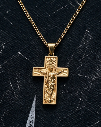 Gold Holy Rising Jesus Cross Pendant