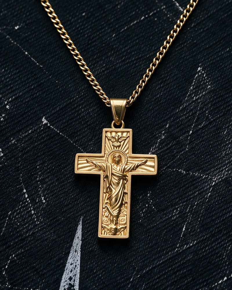 Gold Holy Rising Jesus Cross Pendant