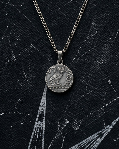 Silver Athena Owl Coin Pendant