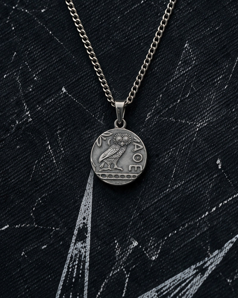 Silver Athena Owl Coin Pendant