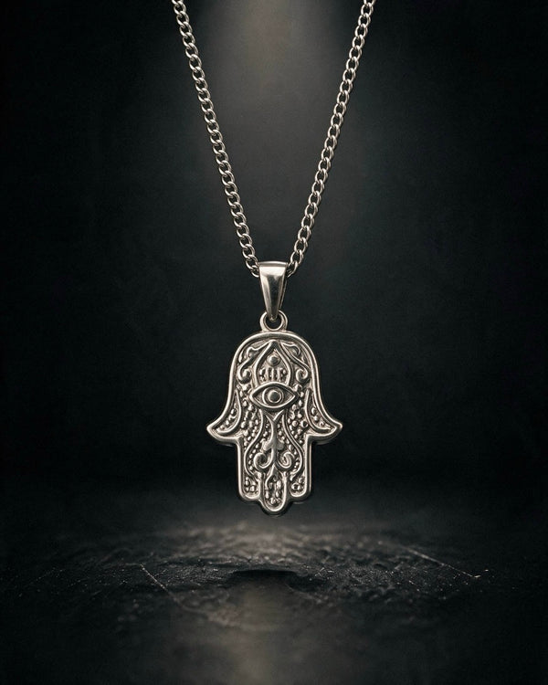 Silver Hamsa Evil Eye Pendant