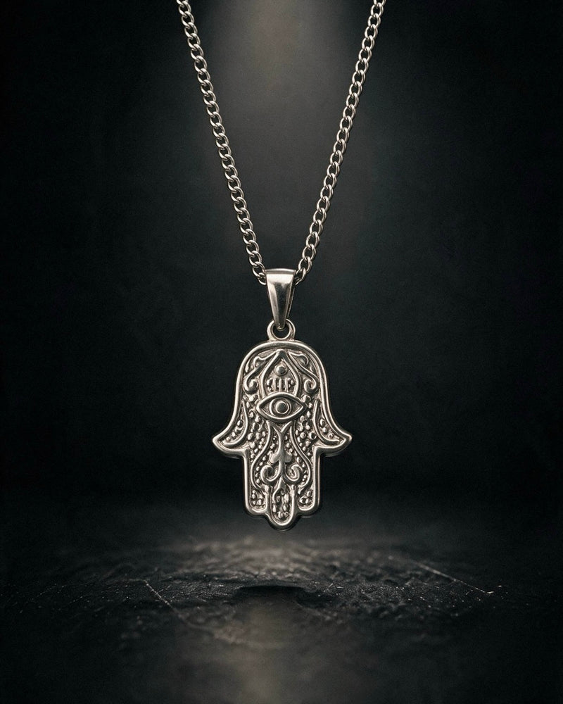 Silver Hamsa Evil Eye Pendant