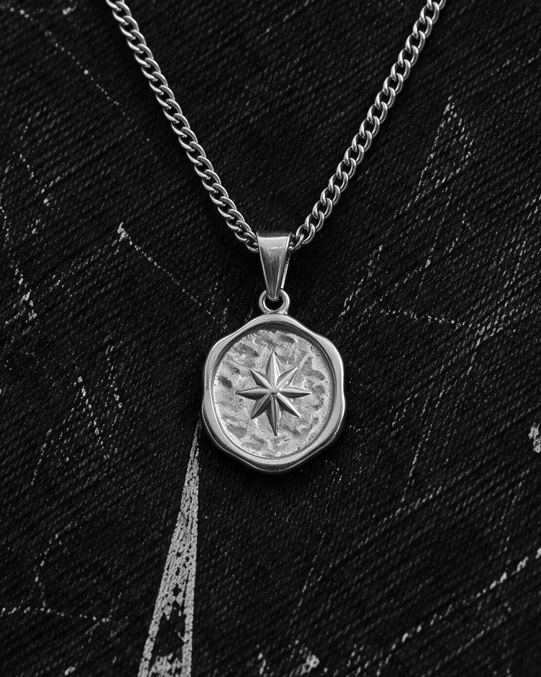 Silver North Star Compass Pendant