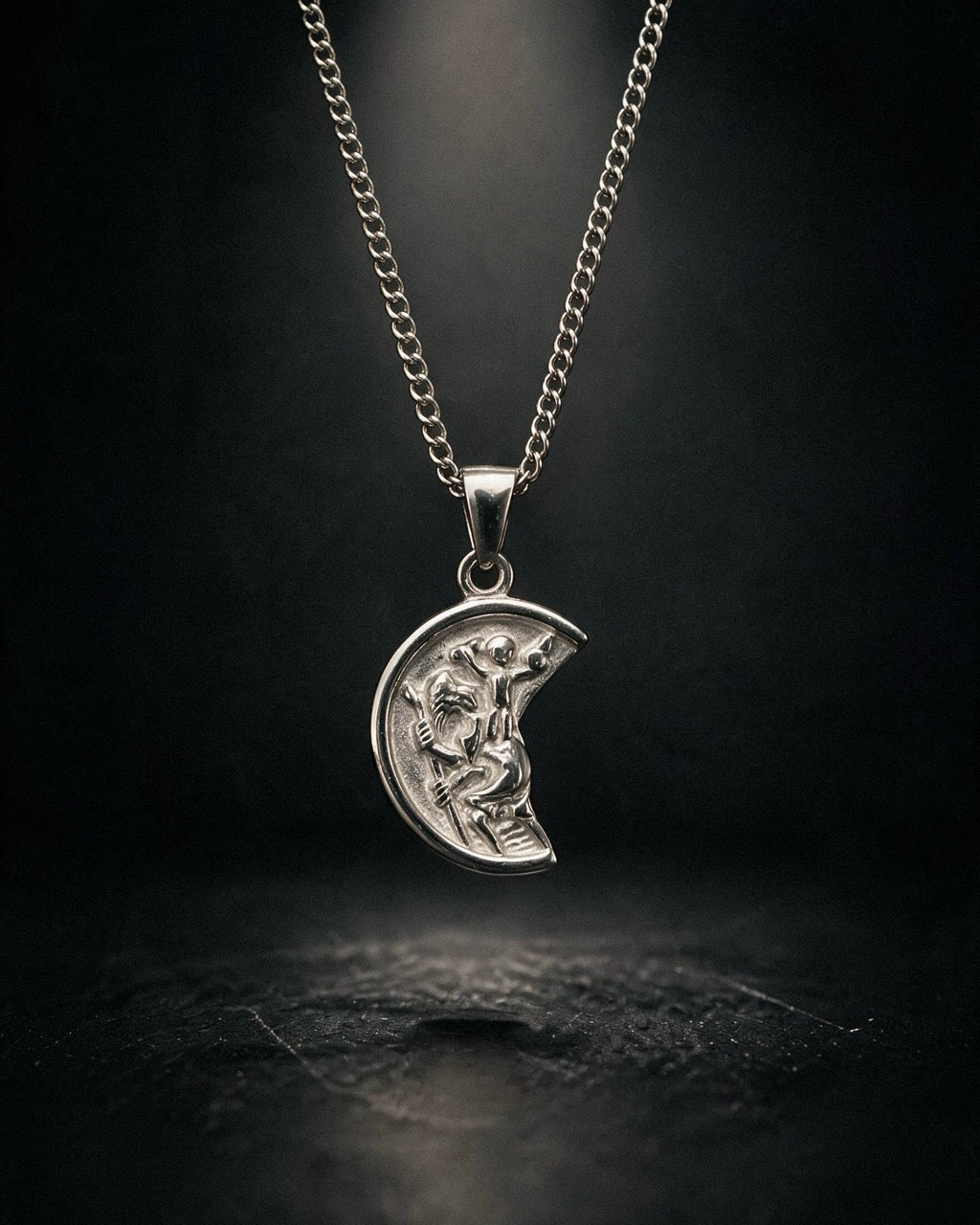 Silver St. Christopher Broken Medal Pendant