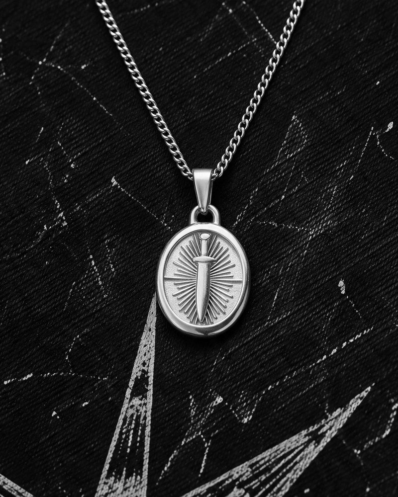 Silver Sword Medallion Pendant