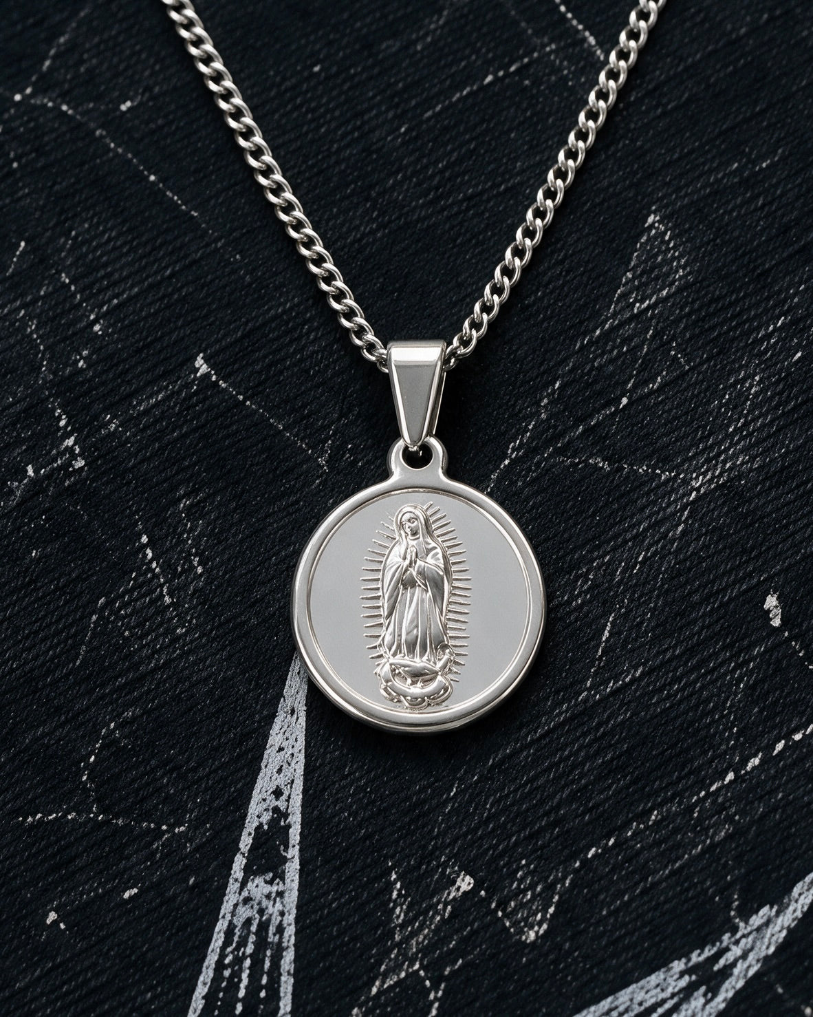Silver Holy Mary Coin Pendant