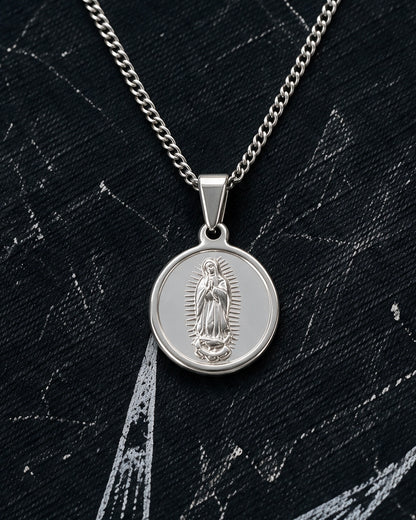 Silver Holy Mary Coin Pendant