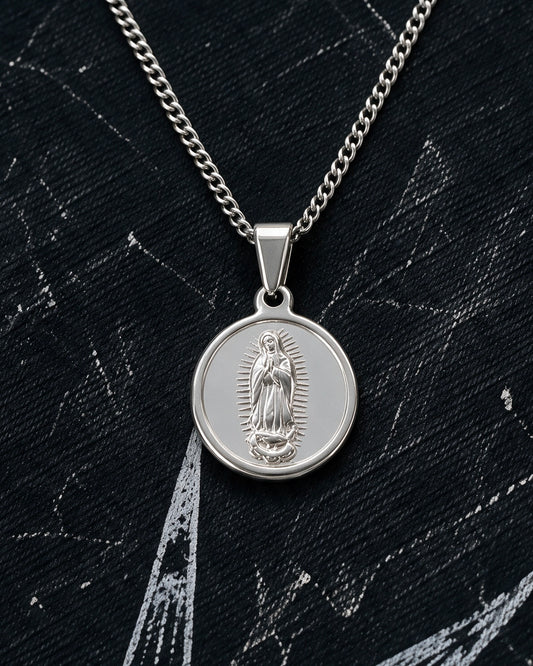 Silver Holy Mary Coin Pendant