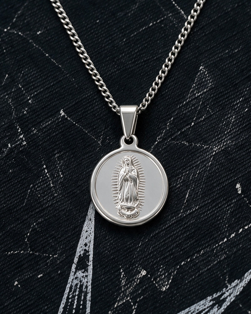 Silver Holy Mary Coin Pendant