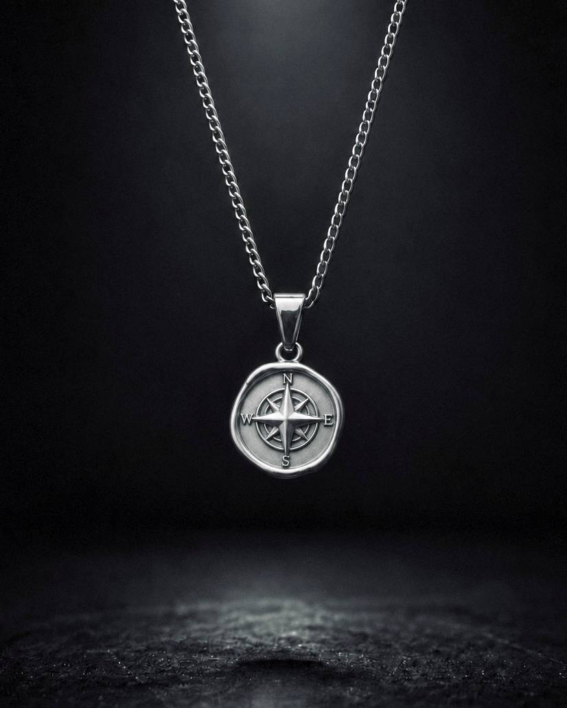 Silver Vintage Compass Pendant - Coda Jewelry