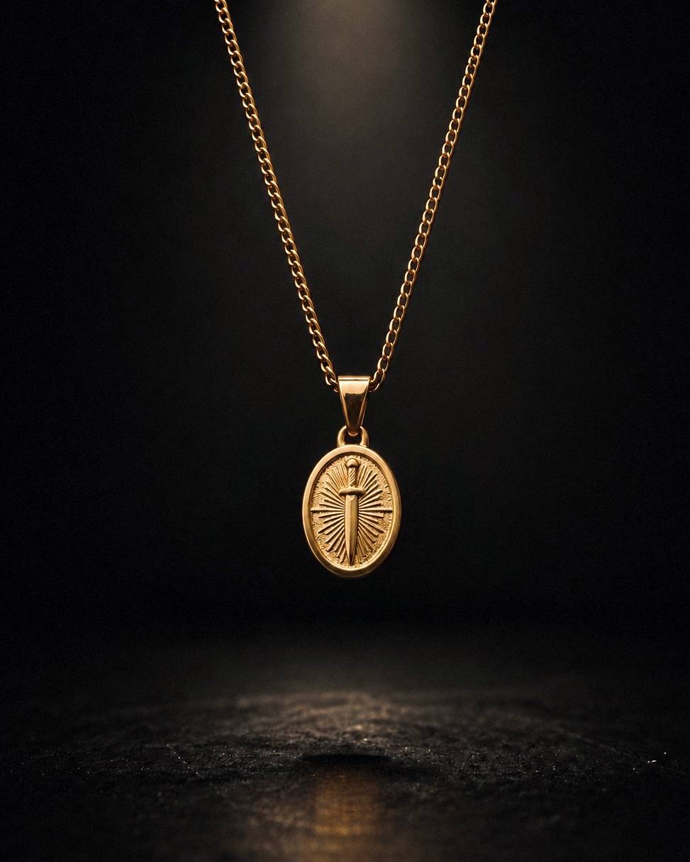 Gold Sword Medallion Pendant - Coda Jewelry