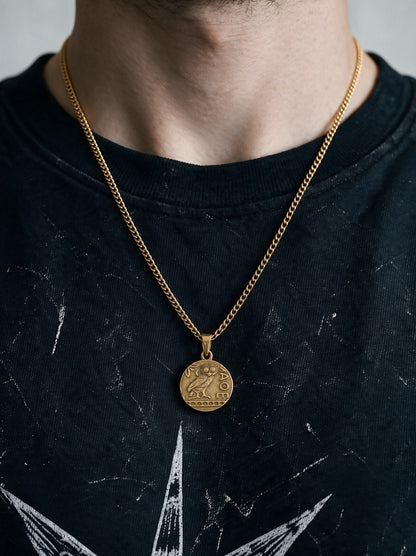 Gold Athena Owl Coin Pendant - Coda Jewelry