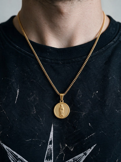 Gold Holy Mary Coin Pendant