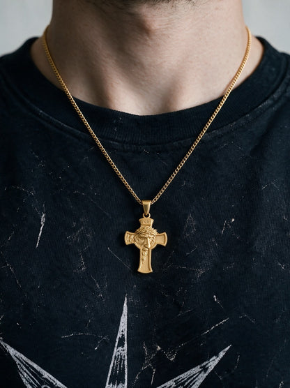 Gold Jesus Face Cross Pendant - Coda Jewelry