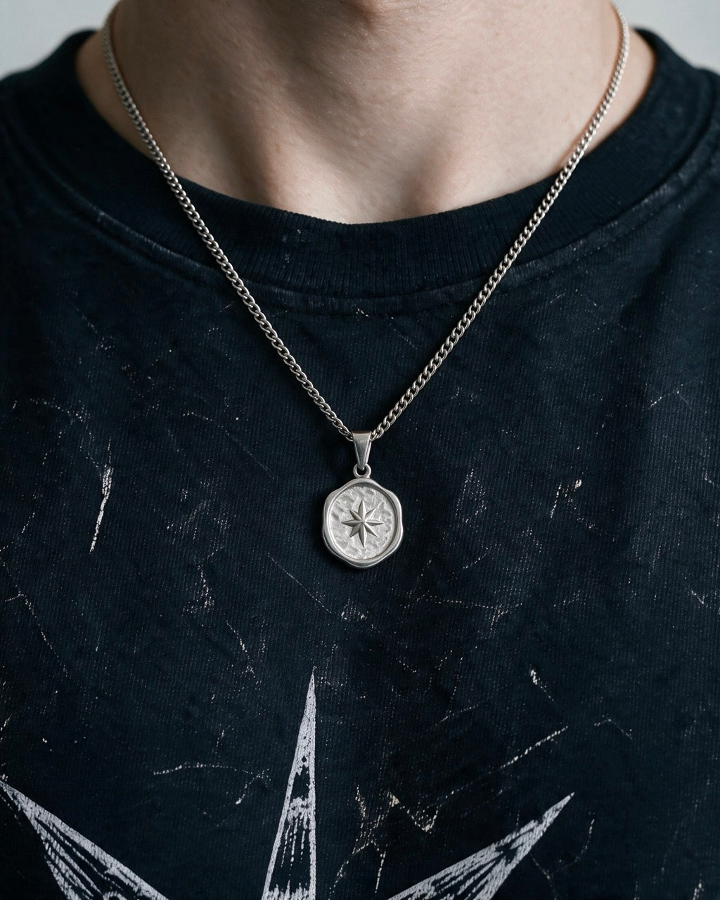 Silver North Star Compass Pendant