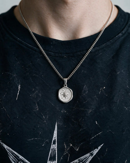 Silver North Star Compass Pendant