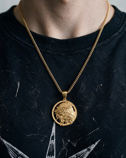 Gold Jesus Head Medallion Pendant - Coda Jewelry