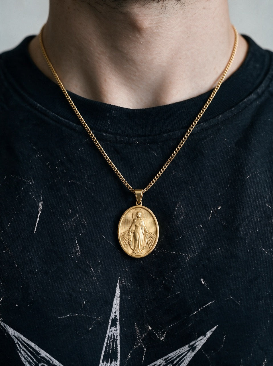 Gold Holy Mary Miraculous Medal Pendant - Coda Jewelry