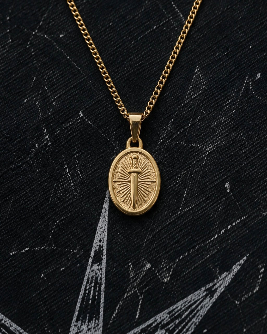 Gold Sword Medallion Pendant - Coda Jewelry