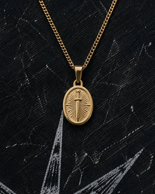 Gold Sword Medallion Pendant