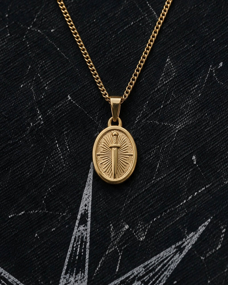 Gold Sword Medallion Pendant